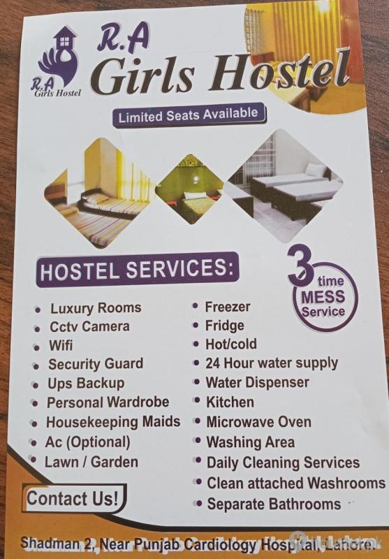 R.A Girls Hostel Girls Hostel in Shadman, Lahore with Mess, WiFi from PKR 16,000
